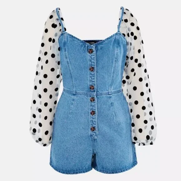 Missguided Pants Jumpsuits Missguided Blue Polka Dot Organza